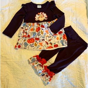 Girls 18 month Thanksgiving Boutique Ruffle Shirt and Pants Outfit Turkey NWOT